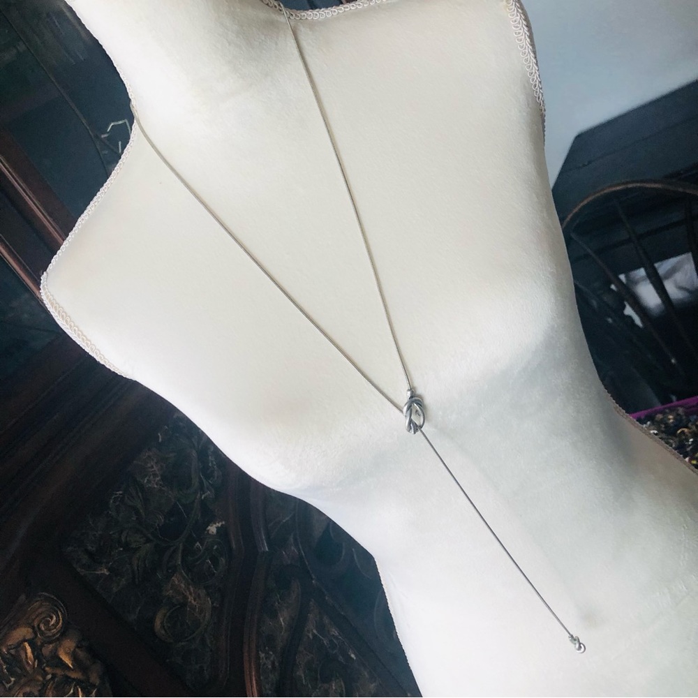Vintage silver knot lariat snake chain slider necklace